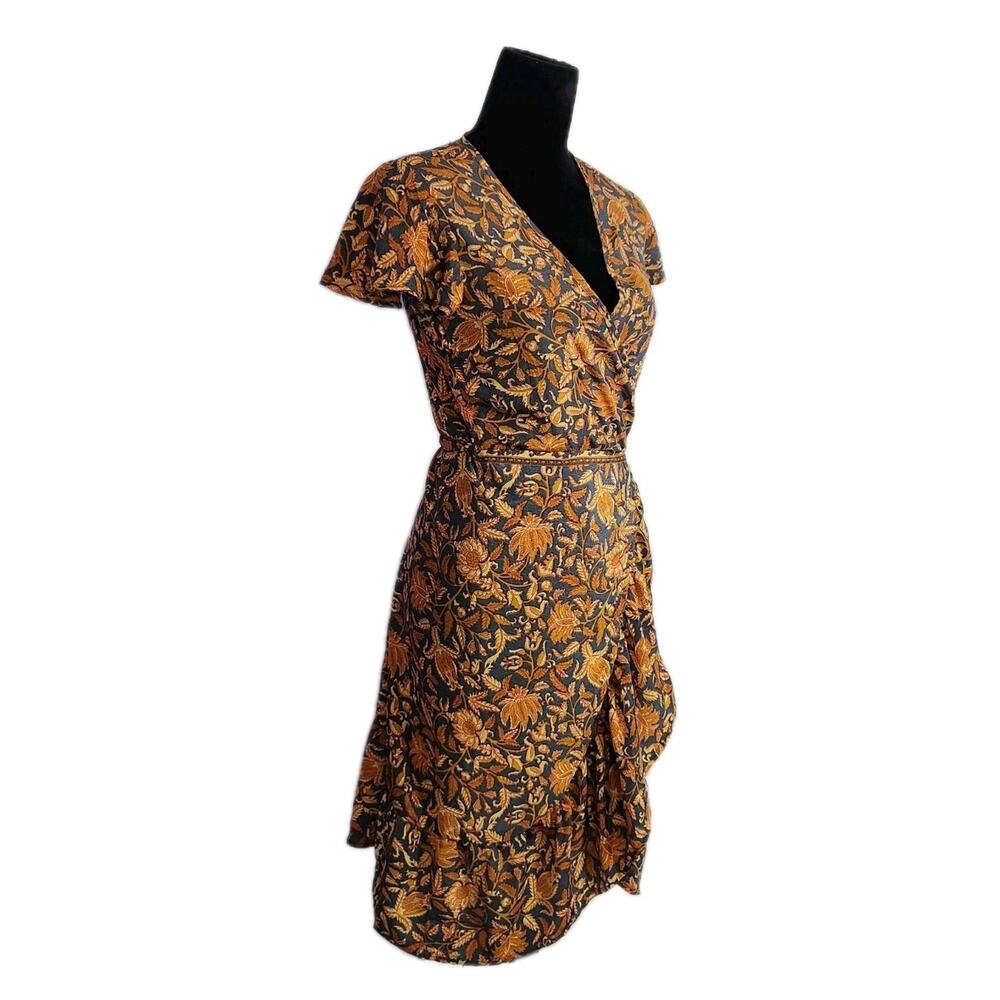 Perry Walker Collective Mulicolor Floral Silk Blend Wrap Mini Dress Ruffle Sz 1